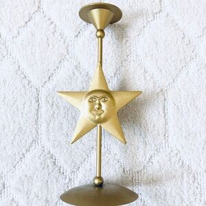 Vintage gold metal  Celestial Star Moon Candlestick Holder 90s whimsigoth decor